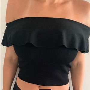 Cropped Off The Shoulder Ruffle Top